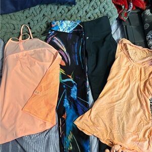 4 piece Colorful Fabletics Activewear Set with 2 Leggings and 2Tops